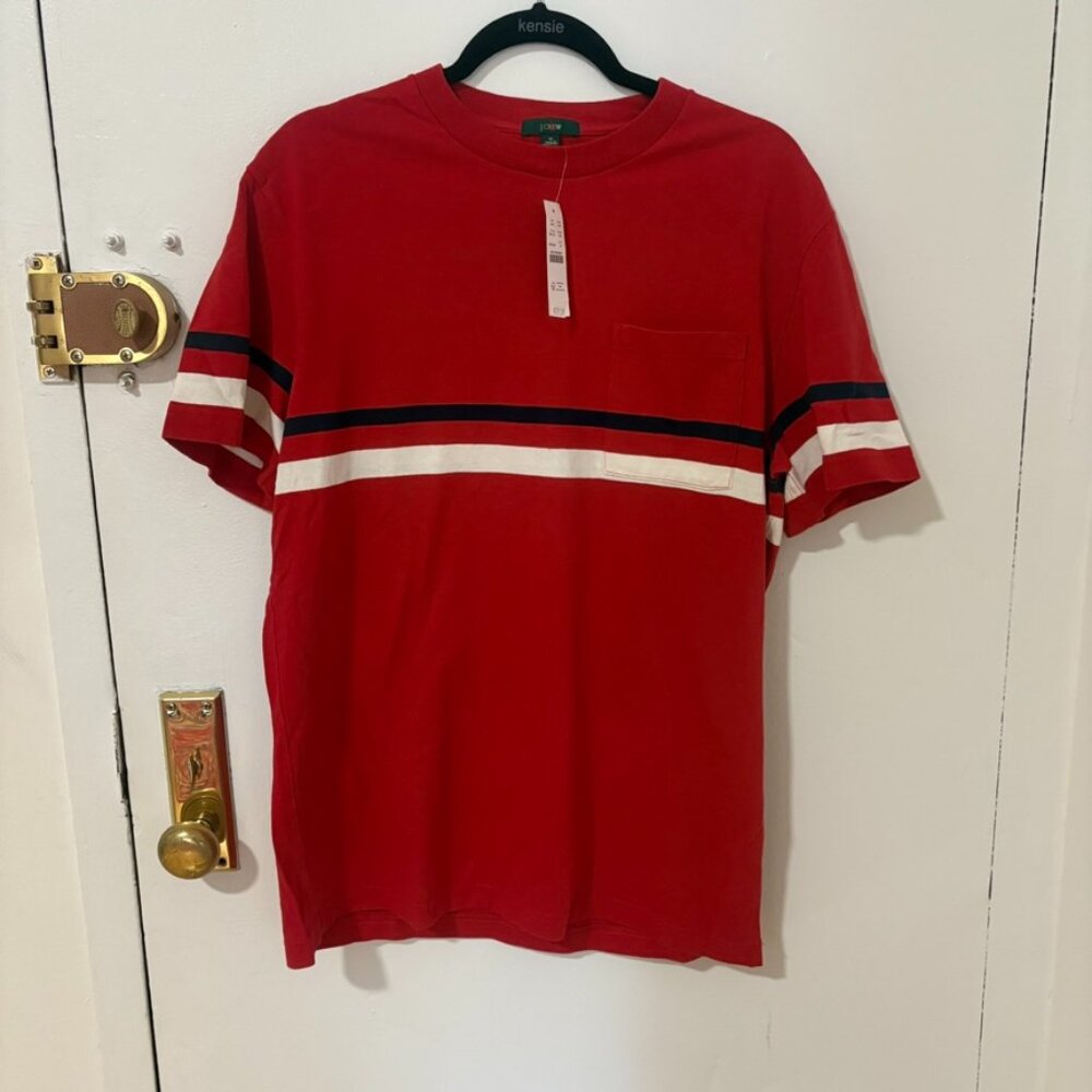 NWT J. Crew Heavy 100% Cotton T Shirt Medium Red w Stripes